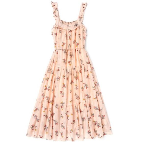 Lali Blush Pink Floral Butterfly Midi Dress Size Medium - Picture 1 of 8